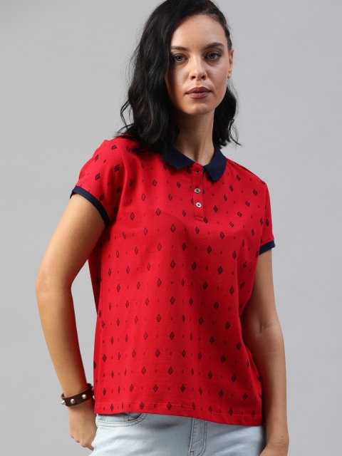 

Roadster Women Red Printed Polo Collar T-shirt