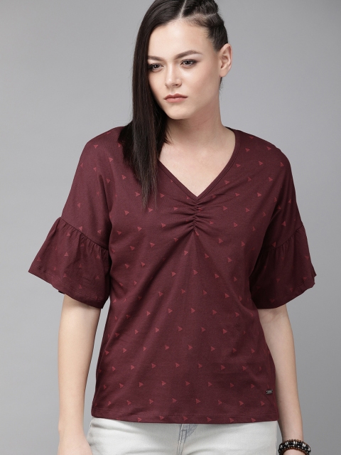 

Roadster Women Maroon Printed Top