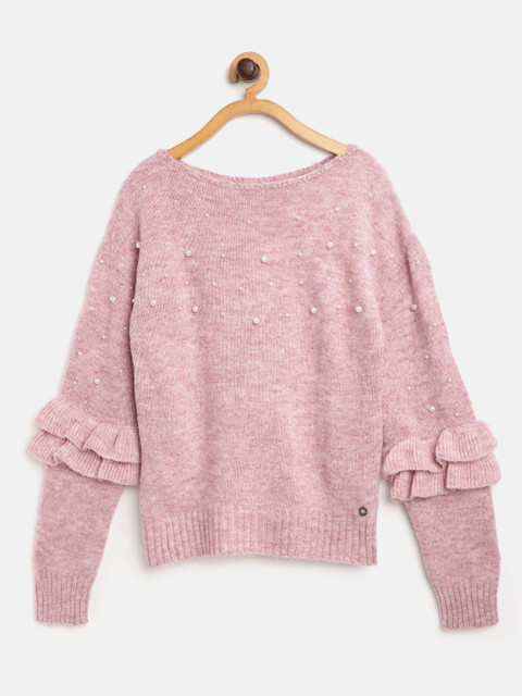 

Gini and Jony Girls Pink Beaded Pullover Sweater