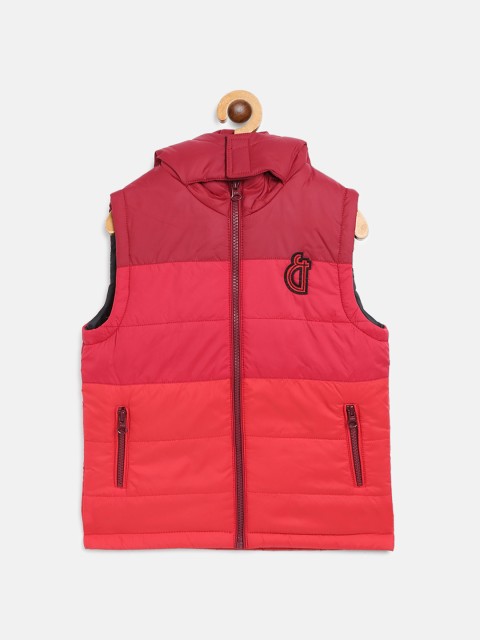 

Gini and Jony Boys Red & Maroon Colourblocked Hooded Padded Jacket