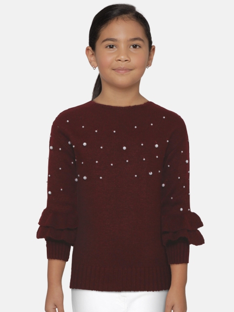 

Gini and Jony Girls Maroon Beaded Pullover Sweater