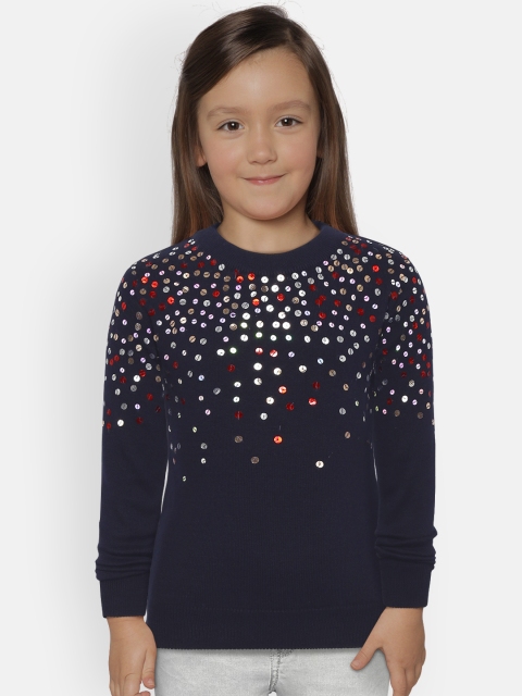 

Gini and Jony Girls Navy Blue Sequinned Pullover Sweater