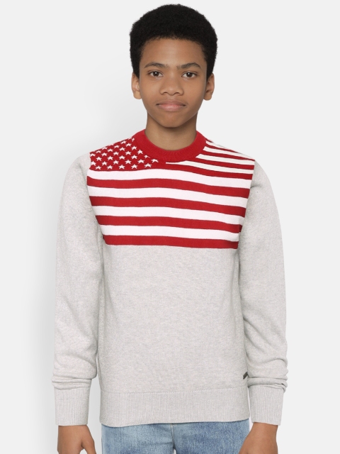 

Palm Tree Boys Grey Melange & Red Striped Pullover with Brooches