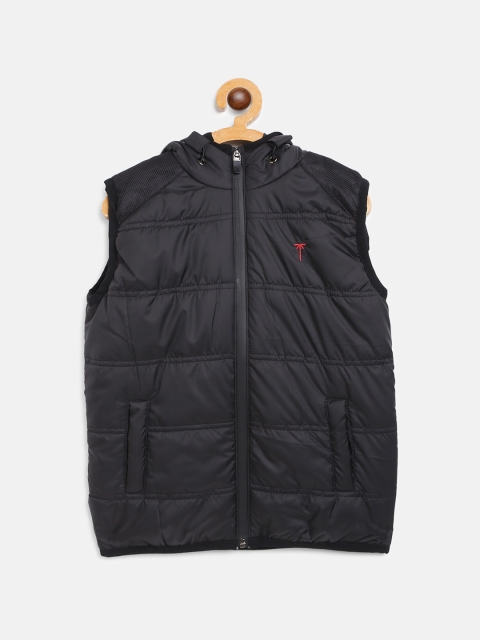 

Palm Tree Boys Solid Hooded Padded Jacket, Black