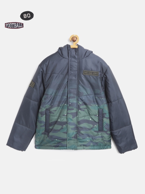 

Gini and Jony Boys Olive Green & Navy Blue Camouflage Print Hooded Parka Jacket
