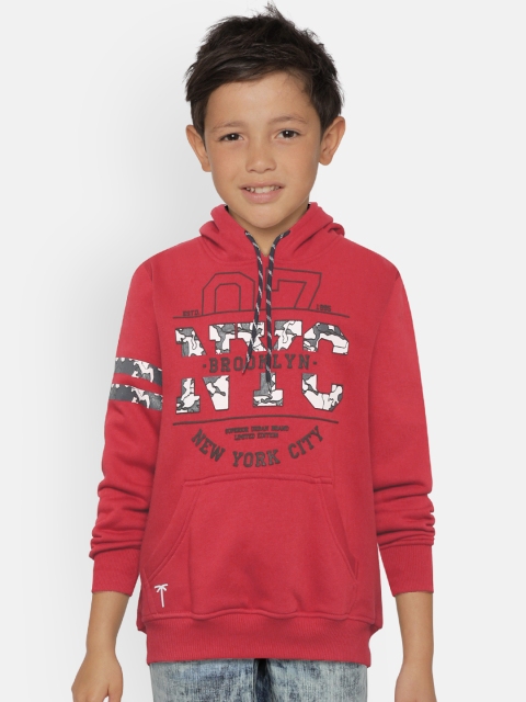 

Palm Tree Boys Red & Grey Printed Hooded Sweatshirt