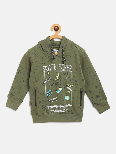 

Gini and Jony Boys Olive Green Hooded Printed Sweatshirt