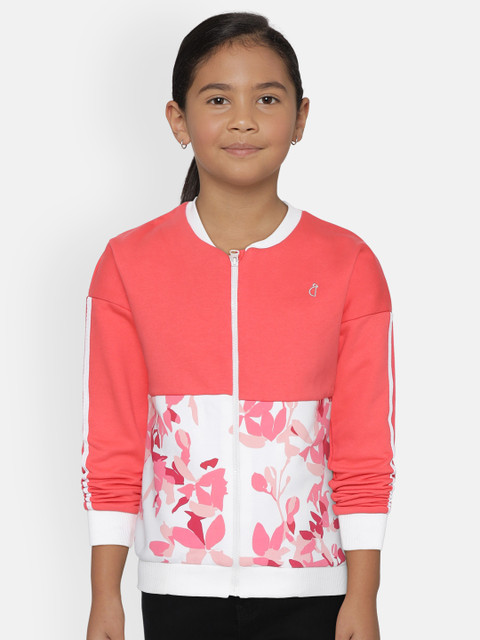 

Gini and Jony Girls Coral Pink & White Floral Print Bomber Jacket