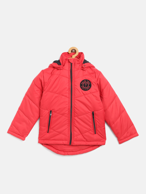 

Palm Tree Boys Solid Hooded Padded Jacket, Red