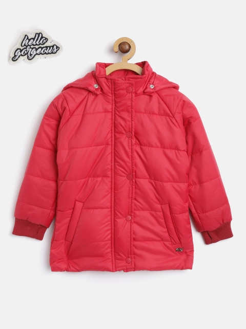 

Gini and Jony Girls Red Printed Back Hooded Padded Jacket