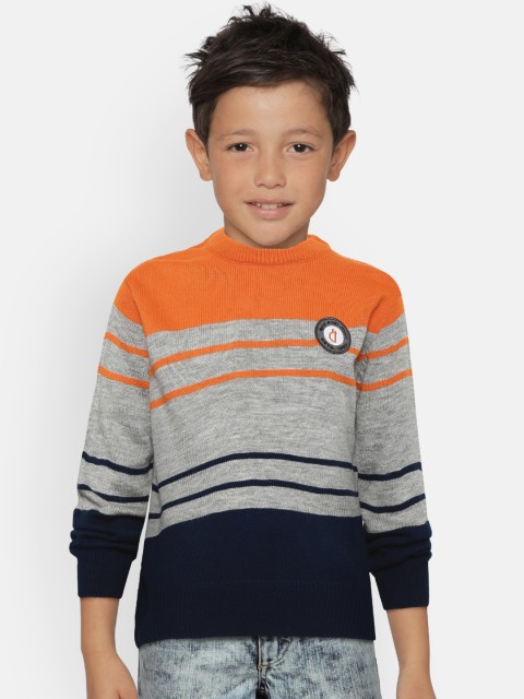 

Gini and Jony Boys Orange & Navy Striped Pullover with Brooches
