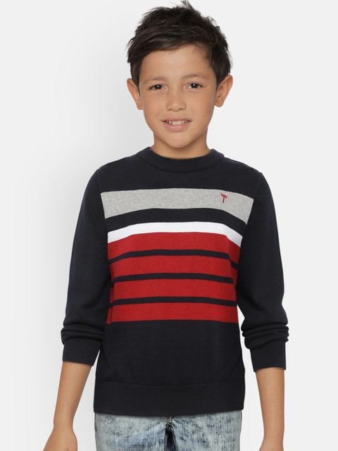 

Palm Tree Boys Navy Blue & Red Striped Pullover Sweater