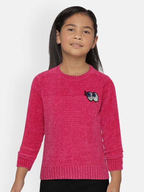 

Gini and Jony Girls Pink Solid Pullover with Applique Detail