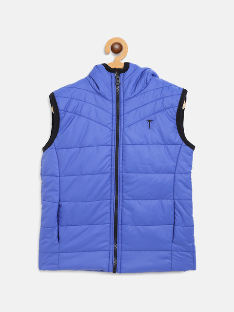 

Palm Tree Boys Solid Hooded Padded Jacket, Blue