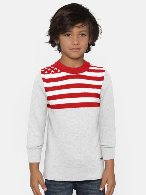 

Palm Tree Boys Grey Melange & Red Striped Pullover Sweater