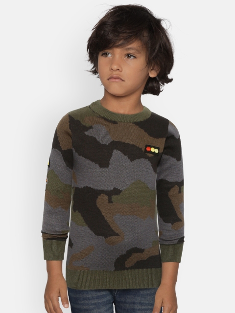 

Palm Tree Boys Olive Green & Black Camouflage Self Design Pullover Sweater