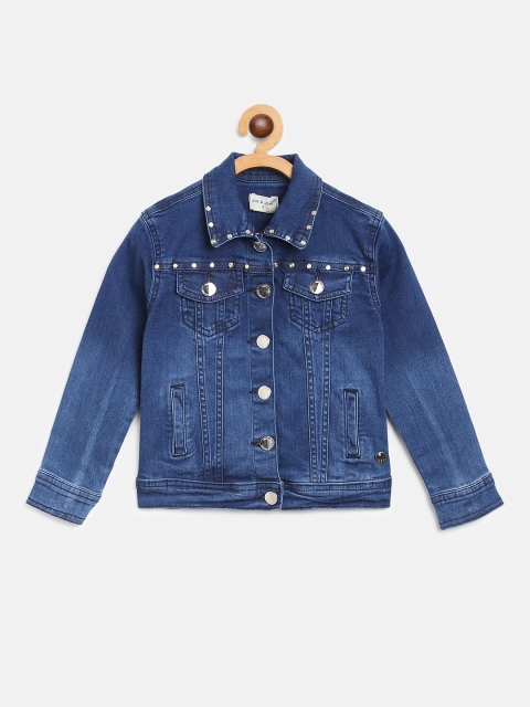

Gini and Jony Girls Solid Washed Denim Jacket, Blue