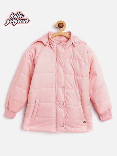 

Gini and Jony Girls Peach-Coloured Printed Back Hooded Padded Jacket