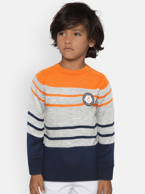 

Gini and Jony Boys Orange & Grey Colourblocked Pullover Sweater with Striped Detail