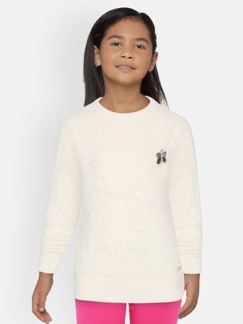 

Gini and Jony Girls Off-White Embellished Detail Fuzzy Pullover with Studded Bracelet