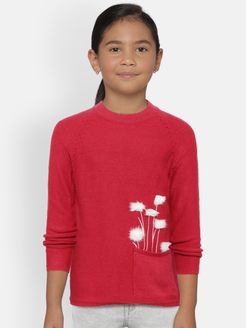 

Gini and Jony Girls Coral Red Solid Pullover Sweater
