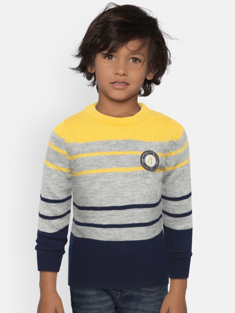 

Gini and Jony Boys Yellow & Grey Melange Colourblocked Pullover Sweater
