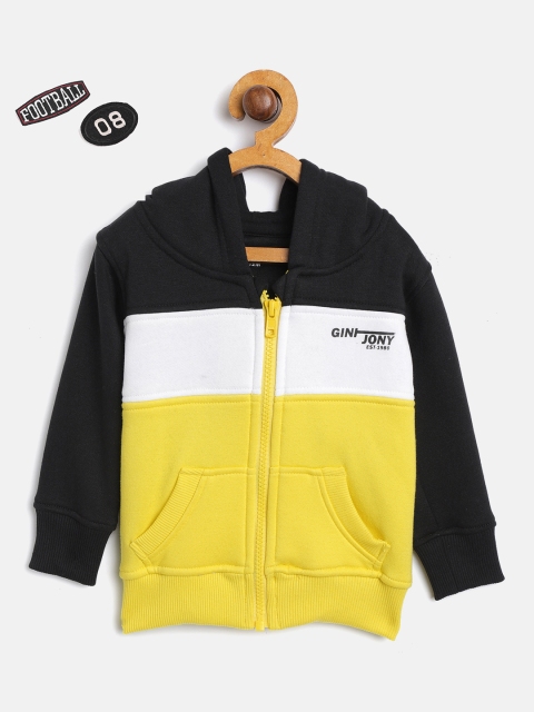 

Gini and Jony Boys Yellow & Black Colourblocked Hooded Sweatshirt