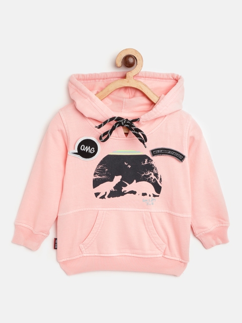 

Gini and Jony Boys Pink & Black Graphic Print Hooded Sweatshirt with Brooches