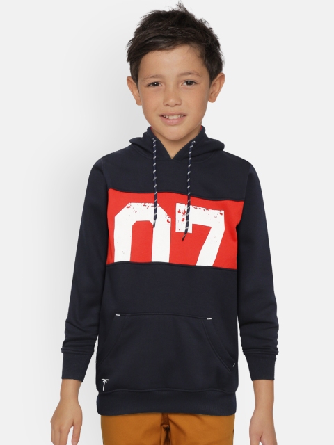 

Palm Tree Boys Navy Blue & Red Printed Hooded Sweatshirt