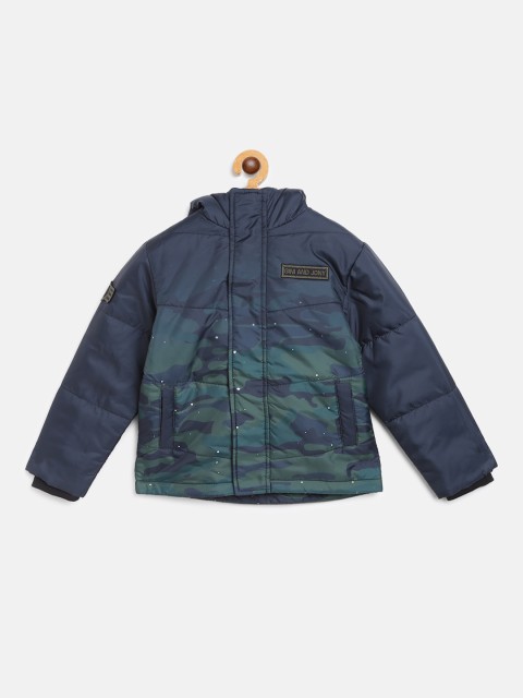 

Gini and Jony Boys Olive Green & Navy Blue Camouflage Print Hooded Parka Jacket