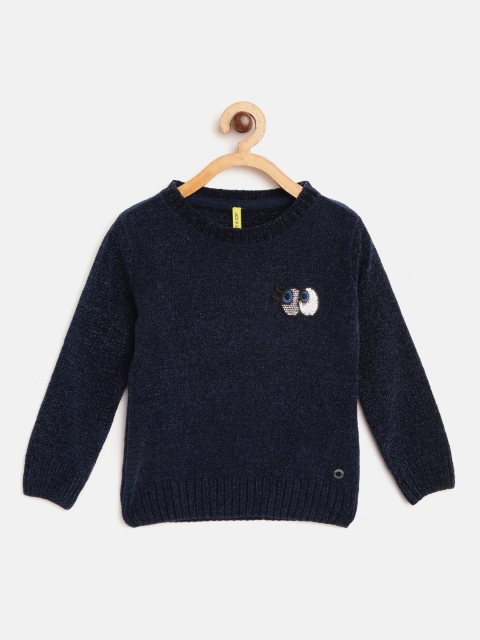 

Gini and Jony Girls Navy Blue Solid Pullover with Applique Detail