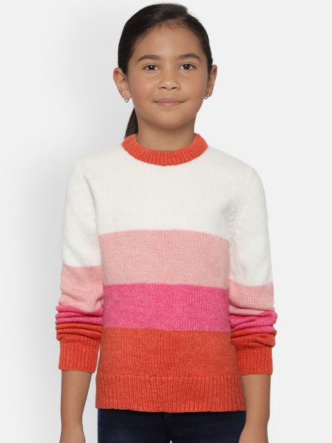 

Gini and Jony Girls White & Pink Colourblocked Pullover Sweater