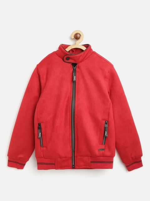 

Okane Boys Red Solid Suede Bomber Jacket