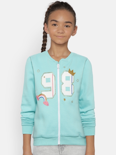 

Gini and Jony Girls Blue Printed Sweatshirt with Brooches
