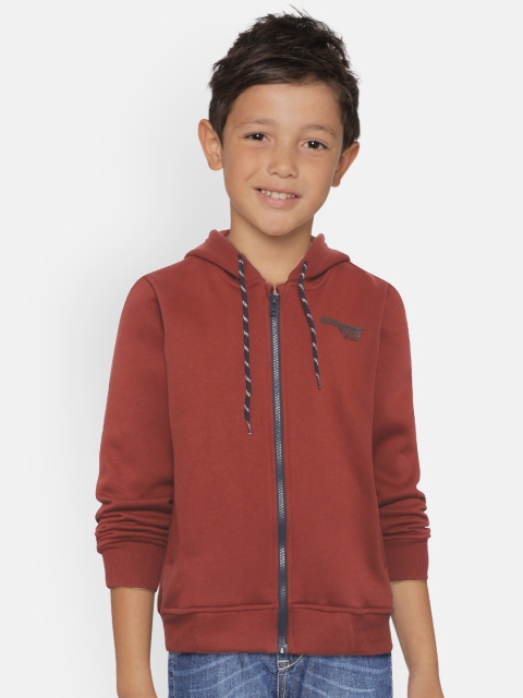 

Gini and Jony Boys Rust Brown Solid Hooded Sweatshirt