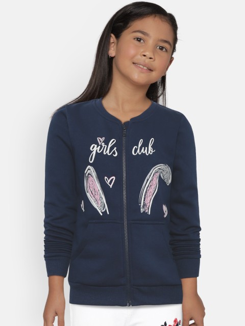 

Gini and Jony Girls Navy Blue Printed Sweatshirt with Brooches