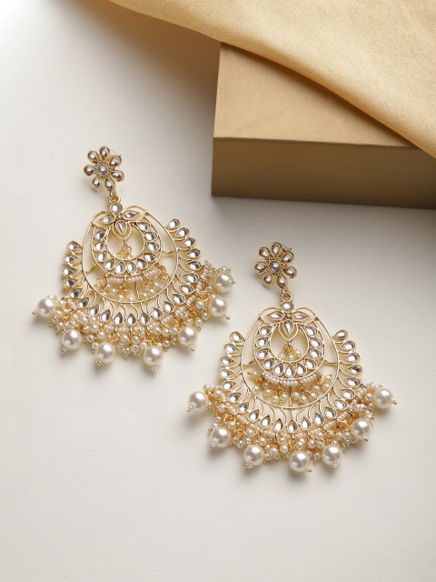 

Melani Borsa Off-White Gold-Plated Kundan Studded Handcrafted Crescent Shaped Chandbalis