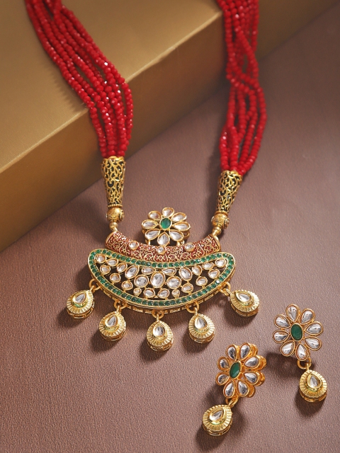 

Melani Borsa Maroon Gold-Plated Kundan-Studded & Beaded Handcrafted Jewellery Set