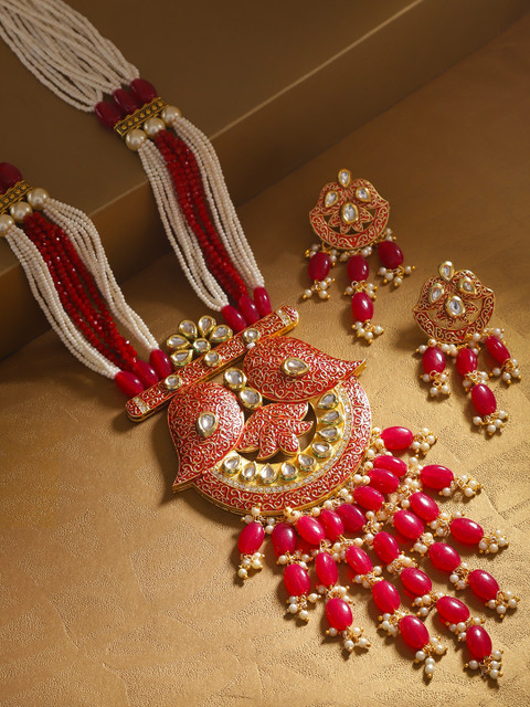 

Melani Borsa Maroon Gold-Plated Kundan-Studded & Beaded Handcrafted Jewellery Set