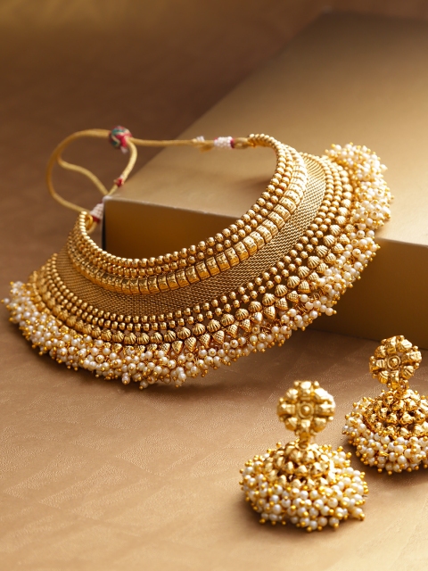 

Melani Borsa Off-White Gold-Plated Beaded Handcrafted Jewellery Set