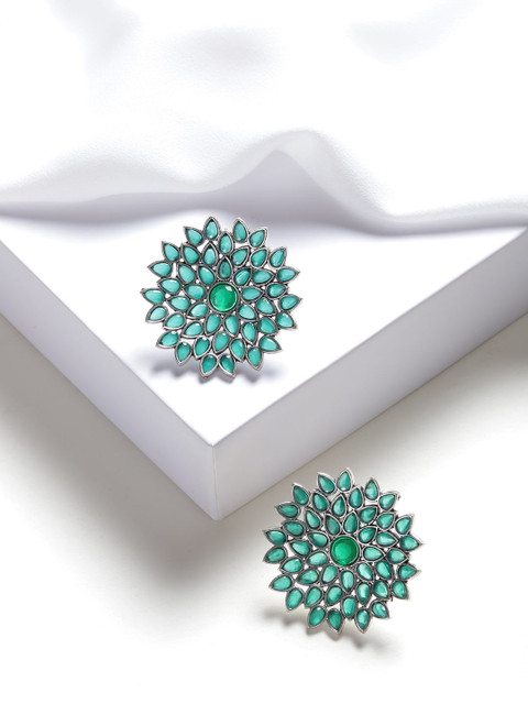 

Melani Borsa Green Silver-Plated AD Studded Handcrafted Floral Oversized Studs