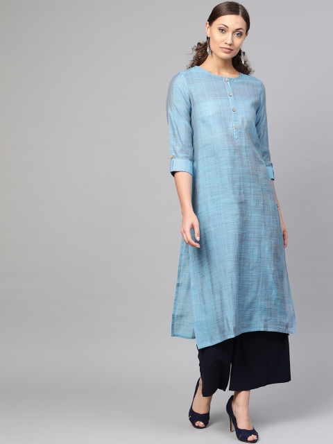 

KSUT Women Blue Solid Straight Kurta