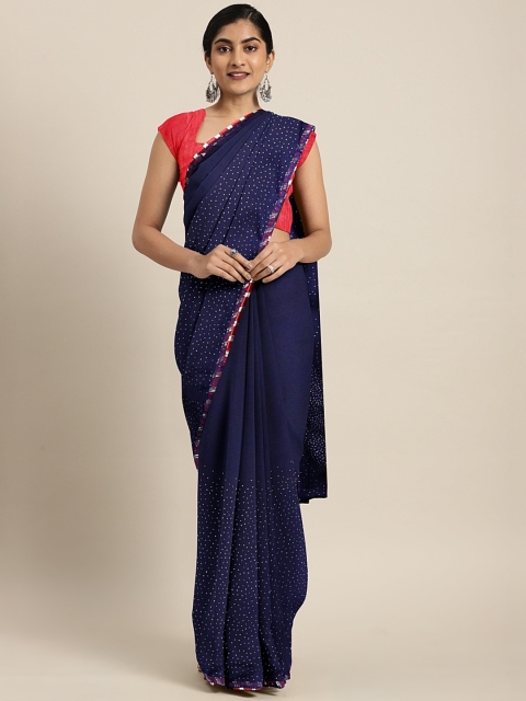 

Triveni Navy Blue Printed Poly Chiffon Saree