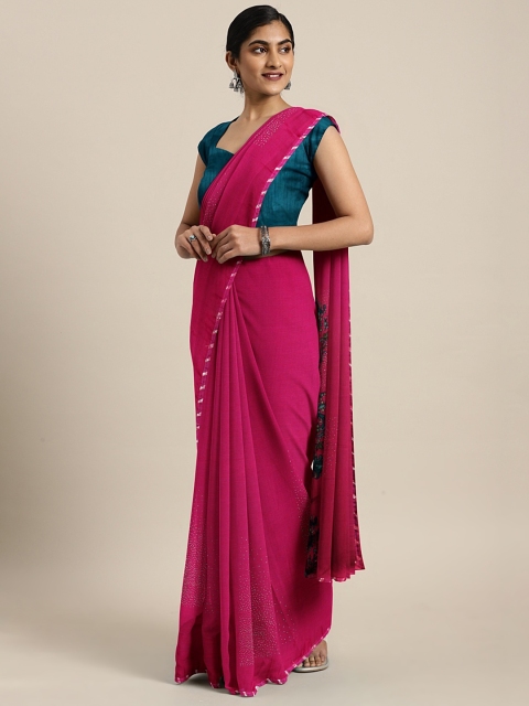 

Triveni Pink Solid Poly Chiffon Saree