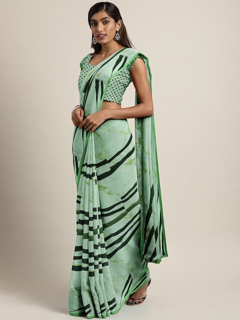 

Triveni Sea Green Striped Poly Georgette Saree