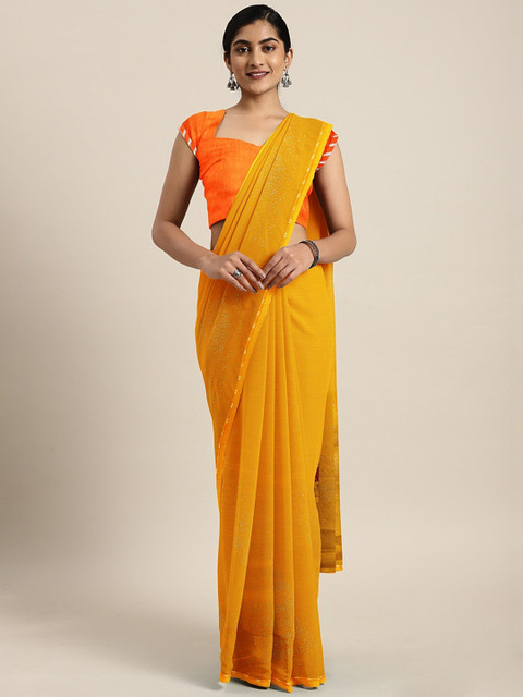

Triveni Yellow & Orange Poly Chiffon Solid Saree