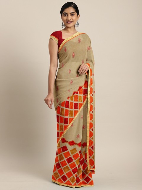 

Triveni Beige & Red Poly Georgette Printed Saree