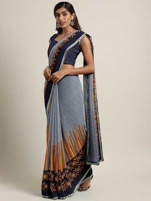 

Triveni Grey & Navy Blue Poly Georgette Printed Saree