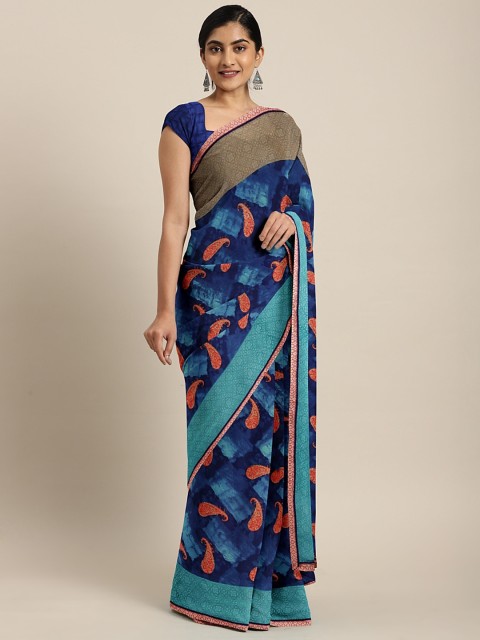 

Triveni Blue Printed Poly Georgette Saree