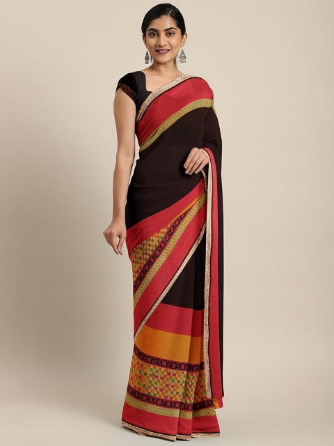 

Triveni Black & Red Poly Georgette Solid Saree